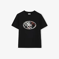 Check Knight Stamp Cotton T-shirt in Black - Women | Burberry® Official