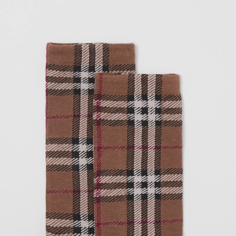 Vintage Check Intarsia Cotton Cashmere Blend Socks in Dark birch brown | Burberry® Official