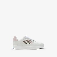 Leather and Check Terrace Sneakers​ in Optic white/mallow pink - Women | Burberry® Official