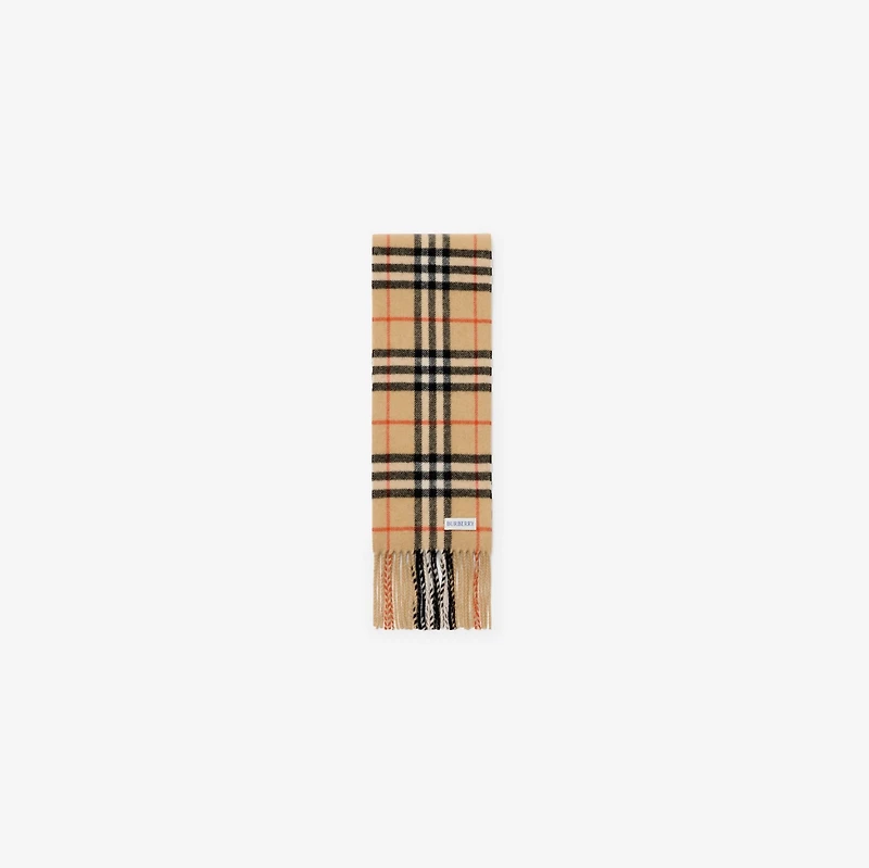 Narrow Check Cashmere Scarf in Sand beige | Burberry® Official