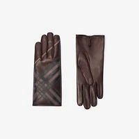 Check Intarsia Leather Gloves in Truffle brown - Women | Burberry® Official
