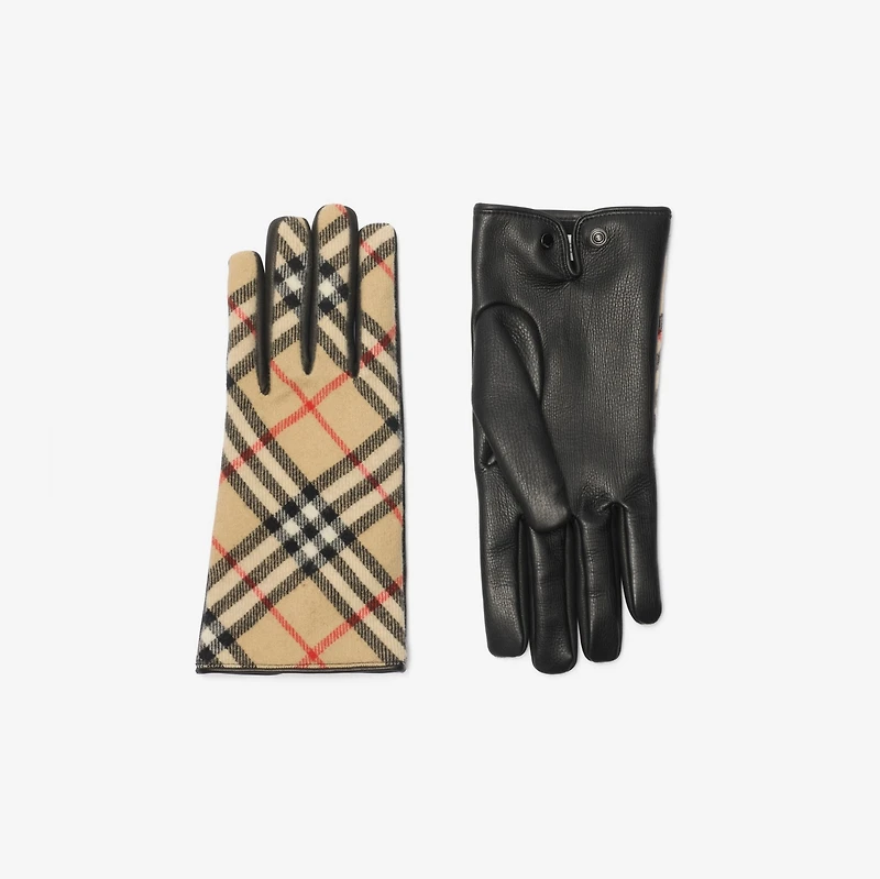 Check Wool Cashmere Gloves in Sand beige - Men | Burberry® Official