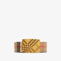 Reversible Engraved Check Belt in Peat brown/sand beige - Men | Burberry® Official