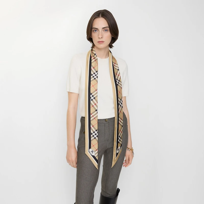 Skinny Check Silk Scarf in Sand beige | Burberry® Official