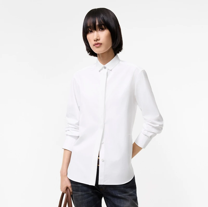 Classic Fit Grosgrain Trim Cotton Shirt in Optic white - Women | Burberry® Official