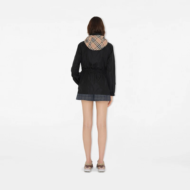 Short Checker-tape Nylon Parka in Black - Women | Burberry® Official