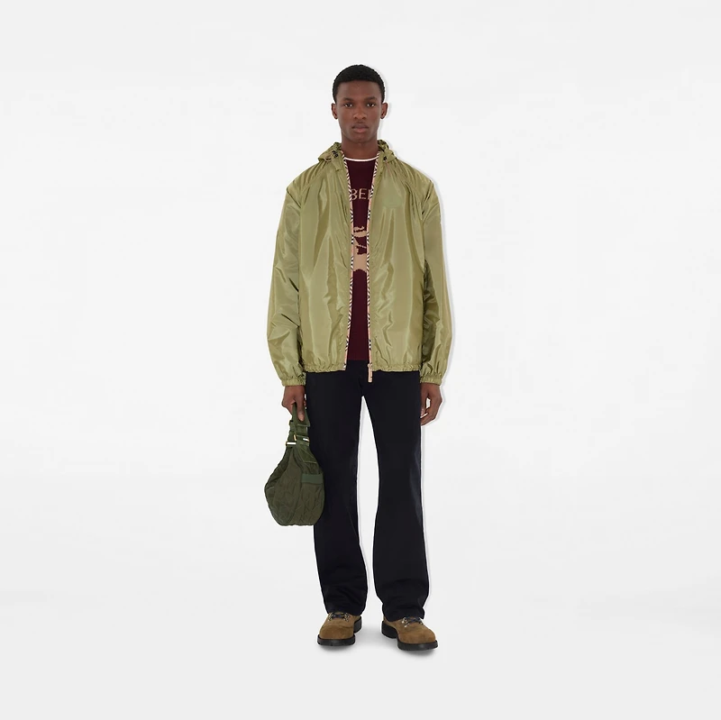 Checker-tape Nylon Hooded Jacket in Wreath green - Men | Burberry® Official