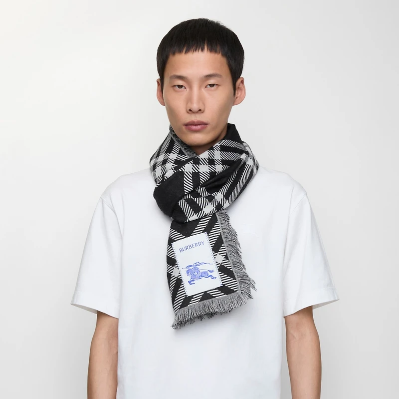 Wide Check Wool Silk Scarf in Black/calico | Burberry® Official