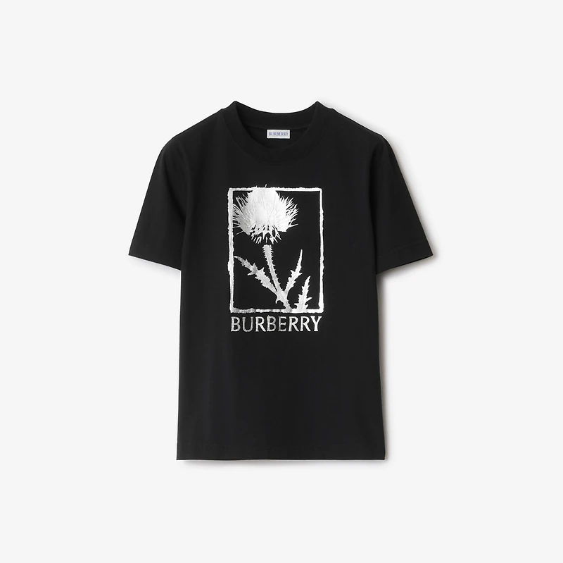 Thistle Cotton T-shirt in Black - Women | Burberry® Official