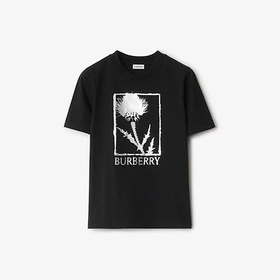 Thistle Cotton T-shirt in Black - Women | Burberry® Official