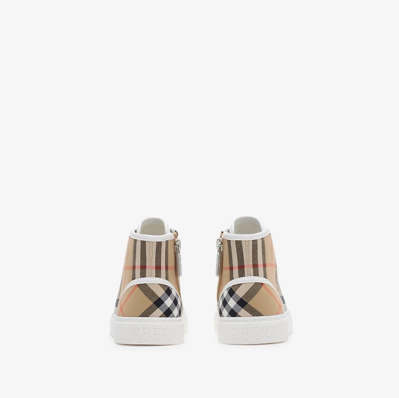Check Cotton High-top Sneakers in Sand beige - Children | Burberry® Official
