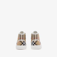 Check Cotton High-top Sneakers in Sand beige - Children | Burberry® Official