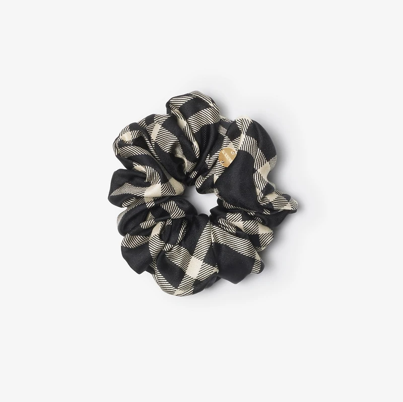 Check Silk Scrunchie in Black/calico | Burberry® Official