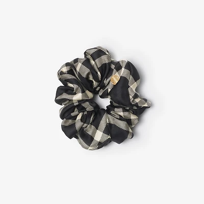 Check Silk Scrunchie in Black/calico | Burberry® Official