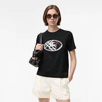 Check Knight Stamp Cotton T-shirt in Black - Women | Burberry® Official