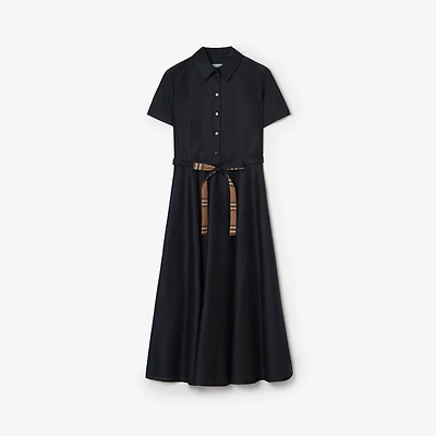 Cotton Blend Shirt Dress in Navy - Women | Burberry® Official
