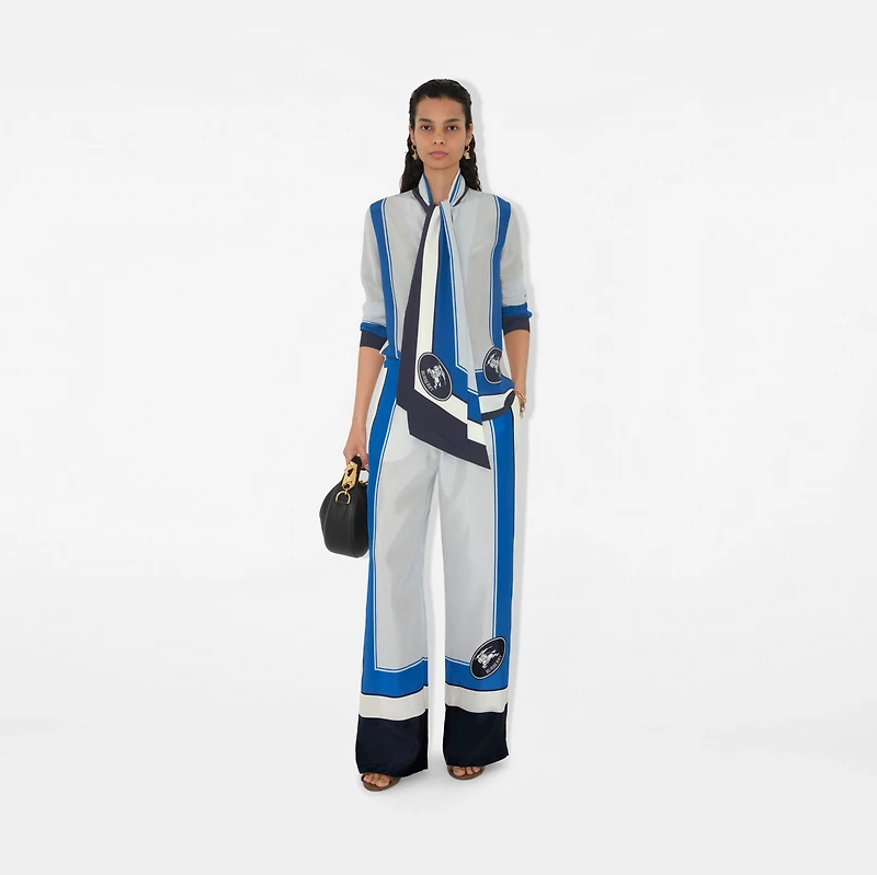 Slim Fit Knight Stamp Box Silk Scarf Shirt in Ink - Women | Burberry® Official