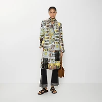 Long Tarot Print Silk Foxfield Trench Coat in Seaside blue - Women | Burberry® Official