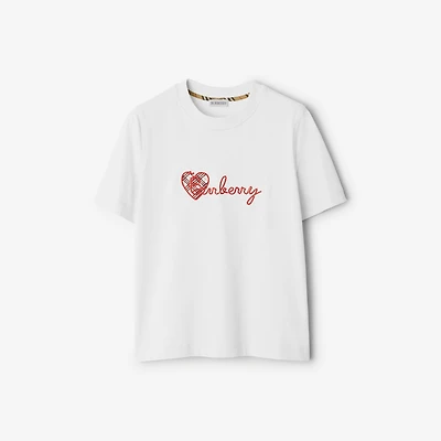 Heart Logo Cotton T-shirt in Chalk white - Women | Burberry® Official