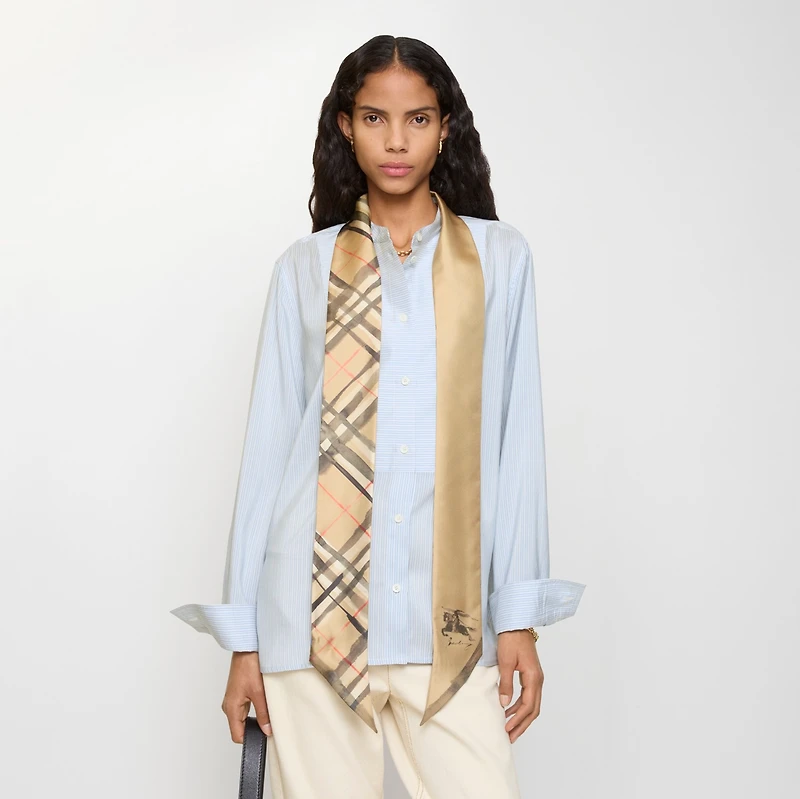 Skinny Watercolour Check Silk Scarf in Sand beige | Burberry® Official