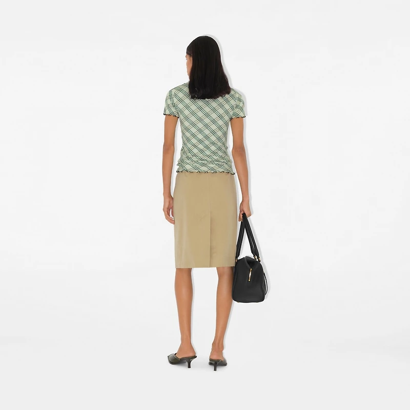 Check Stretch Cotton T-shirt in Breeze - Women | Burberry® Official
