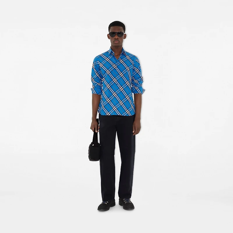 Regular Fit Check Cotton Shirt in Hyacinth blue