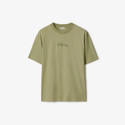 Check Cursive Logo Cotton T-shirt in Glade green - Men | Burberry® Official