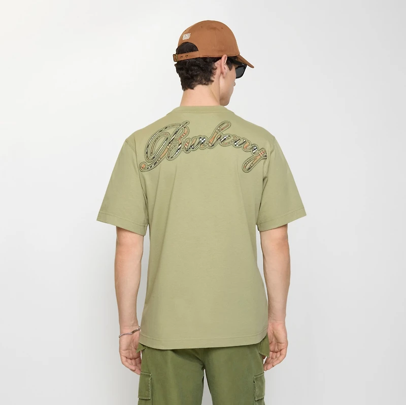 Check Cursive Logo Cotton T-shirt in Glade green - Men | Burberry® Official