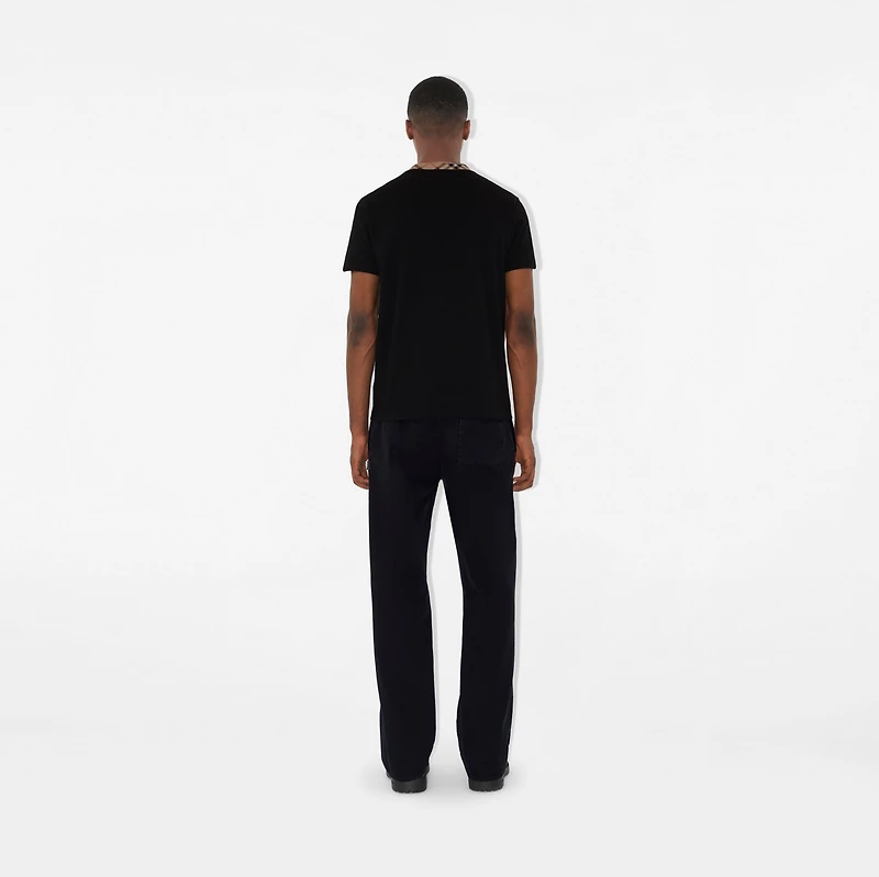 Check Trim Cotton T-shirt in Black - Men | Burberry® Official
