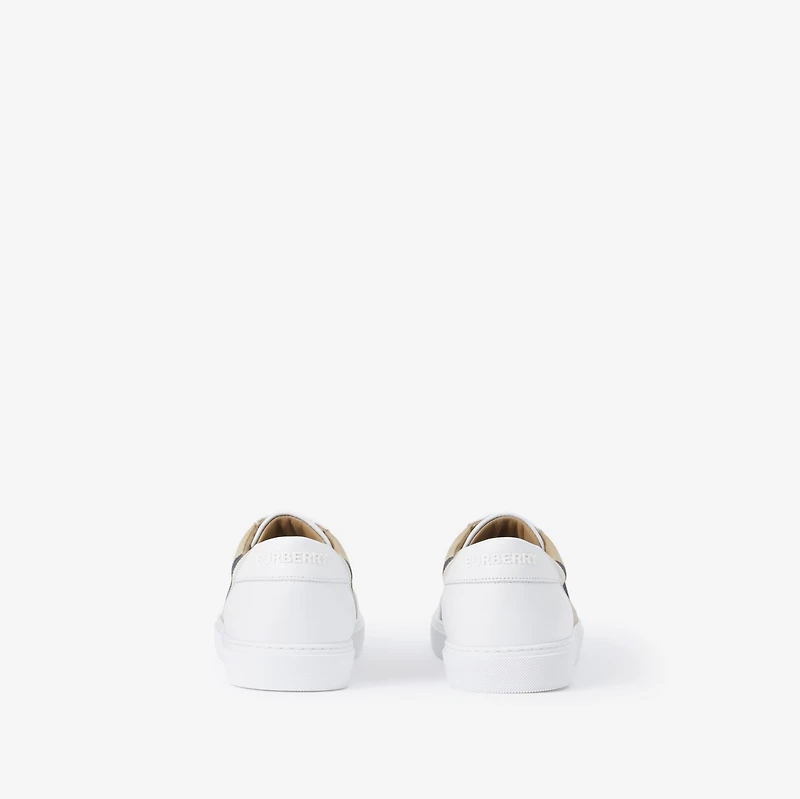Check and Leather Sneakers in Optic white - Women | Burberry® Official