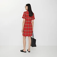 Check Wool Cotton Polo Shirt Dress in Crayon red - Women | Burberry® Official