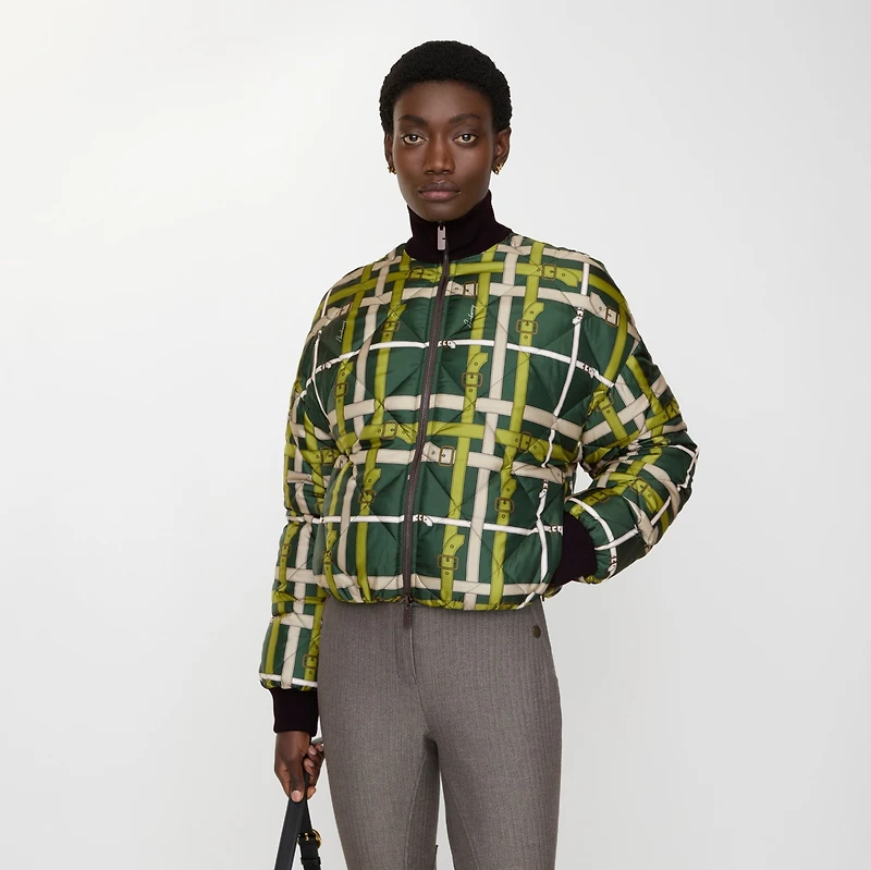 Cropped Reversible Belt Check Nylon Jacket in Marsh green - Women | Burberry® Official