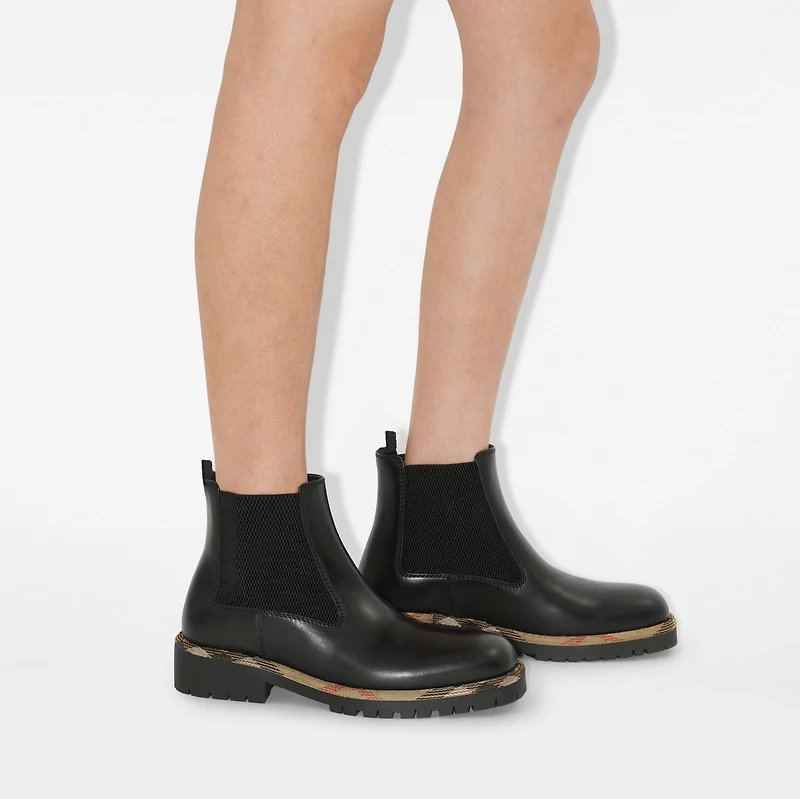 Leather Gravel Chelsea Boots​ in Black - Women | Burberry® Official