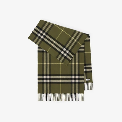 Wide Check Cashmere Scarf in Pea green | Burberry® Official