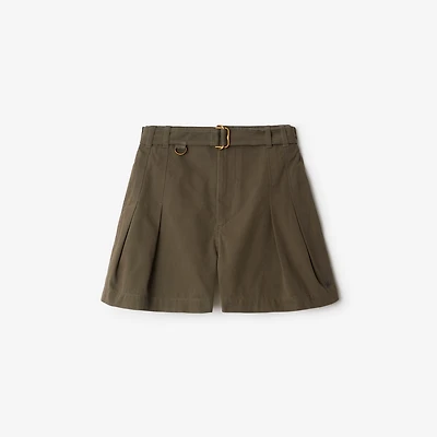 Gabardine Belted Shorts in Military - Women, Cotton | Burberry® Official