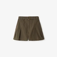Gabardine Belted Shorts in Military - Women, Cotton | Burberry® Official