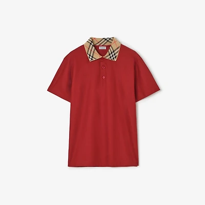 Check Collar Cotton Polo Shirt in Vineyard red - Men | Burberry® Official