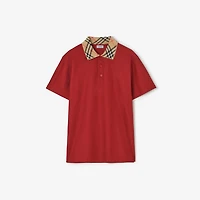 Check Collar Cotton Polo Shirt in Vineyard red - Men | Burberry® Official