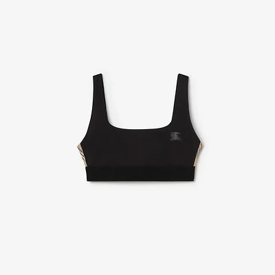 Check Trim Stretch Nylon Bra Top in Black - Women | Burberry® Official