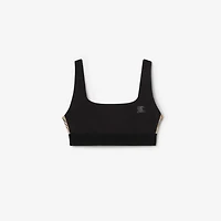 Check Trim Stretch Nylon Bra Top in Black - Women | Burberry® Official