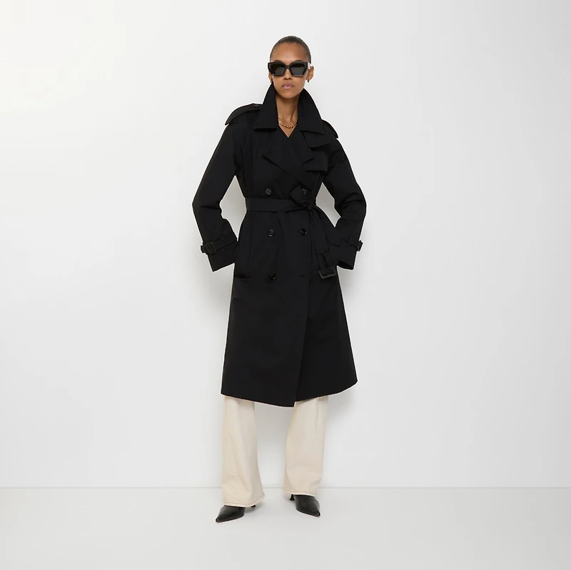 Long Castleford Trench Coat in Black - Women, Cotton Gabardine | Burberry® Official