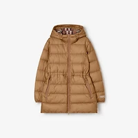 Nylon Hooded Puffer Coat in Camel - Women | Burberry® Official