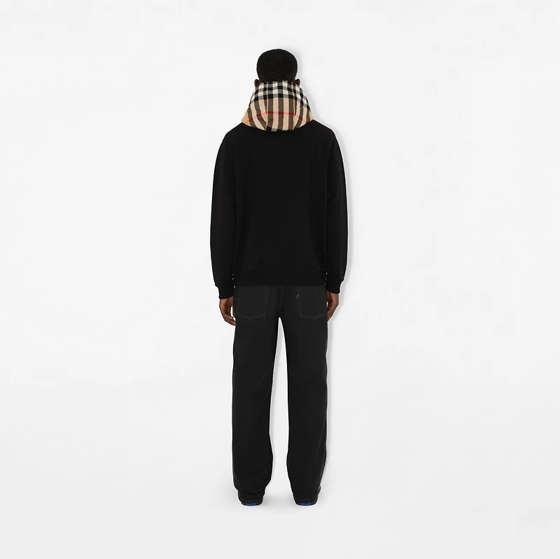 Check Hood Cotton Blend Hoodie in Black/birch brown - Men | Burberry® Official
