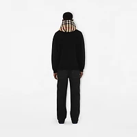 Check Hood Cotton Blend Hoodie in Black/birch brown - Men | Burberry® Official