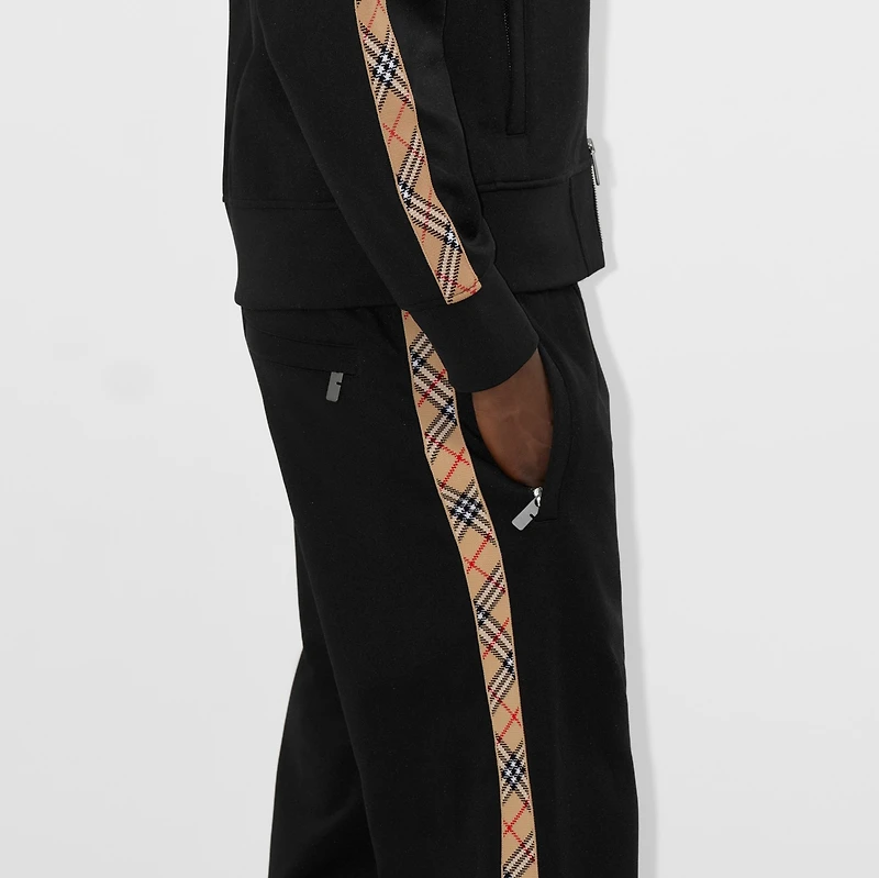 Check Trim Cotton Blend Track Pants in Black - Men | Burberry® Official