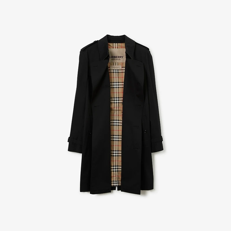 Mid-length Kensington Heritage Trench Coat in Black - Men, Cotton Gabardine | Burberry® Official
