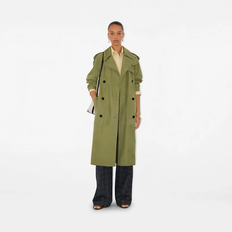 Long Nubuck Castleford Trench Coat in Wreath - Women, Leather | Burberry® Official