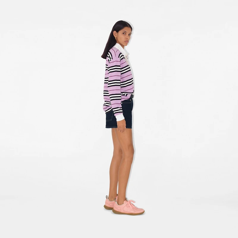 Long-sleeve Striped Cotton Polo Shirt in Dawn - Women | Burberry® Official