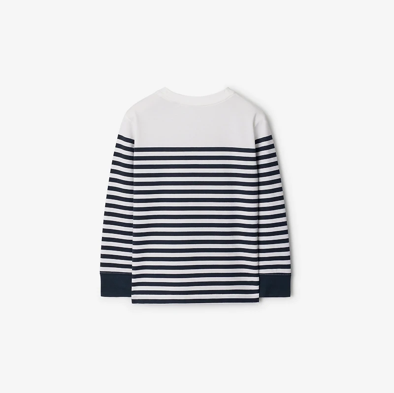Long-sleeve Logo Stripe​ Cotton Top in Navy | Burberry® Official