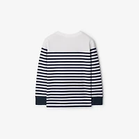 Long-sleeve Logo Stripe​ Cotton Top in Navy | Burberry® Official